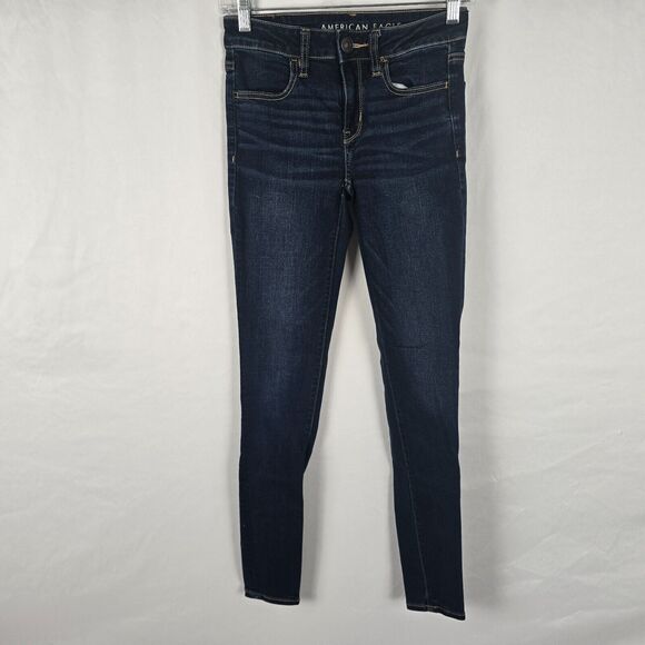 American Eagle Jegging Women's 2 Long Blue Next Level Stretch Dark Wash Ankle - Picture 1 of 16